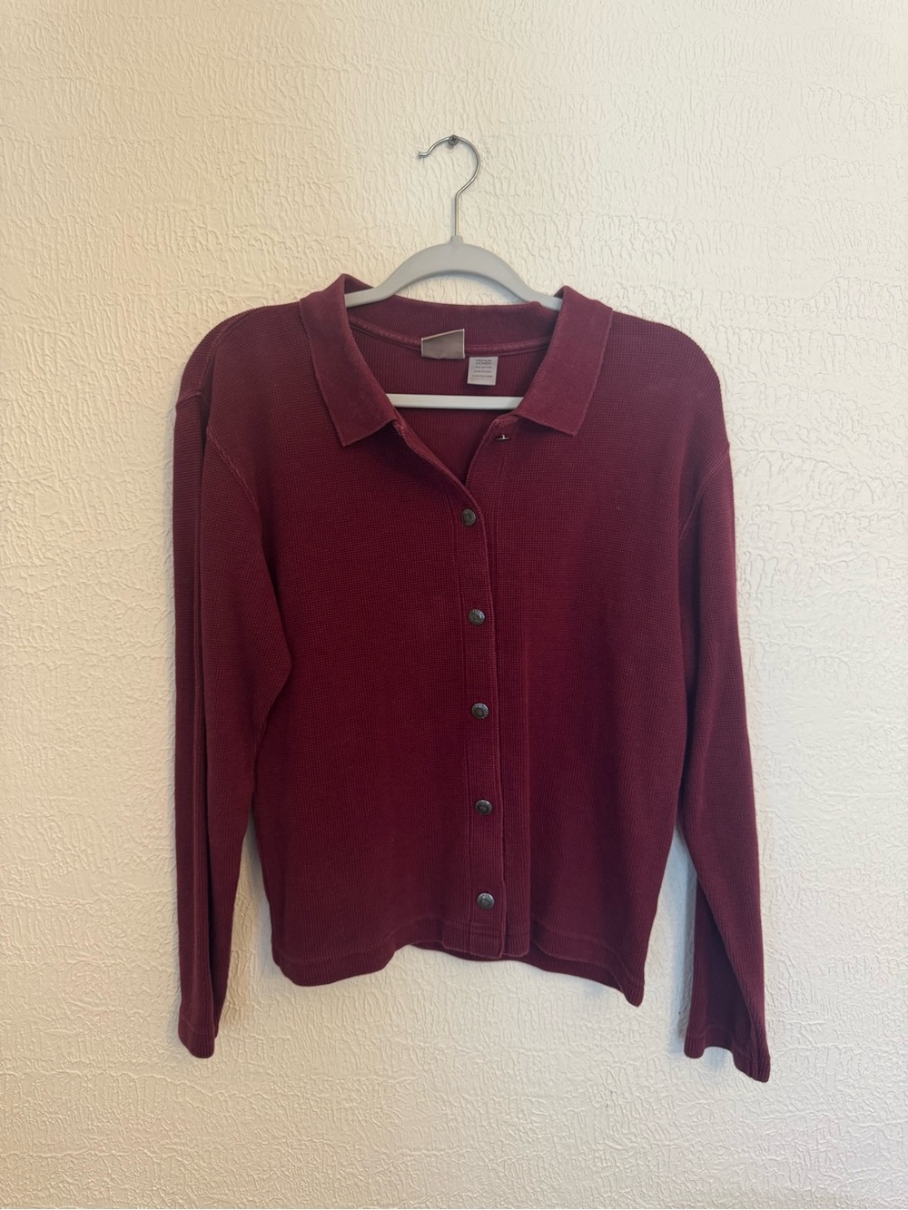 Eastern Mountain Sports Burgundy Button-Front Collared Knit Shirt